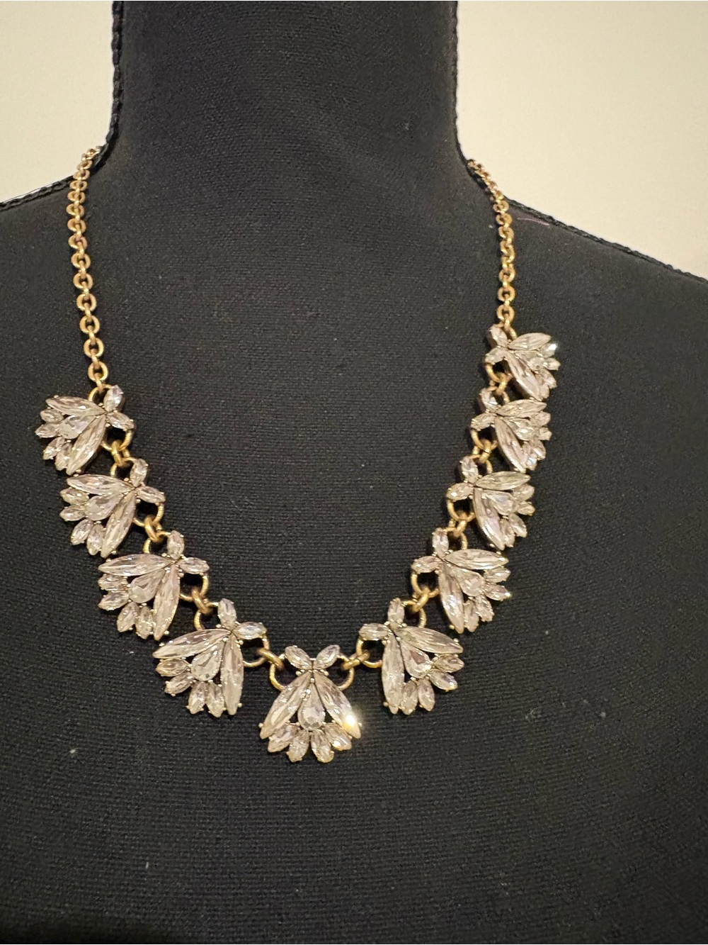 J. Crew Gold and White Crystal Leaf Collar Necklace